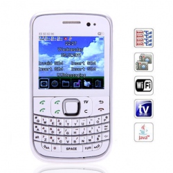 Quad Band Dual Cards with Wifi Analog TV Java QWERTY Keyboard Cell Phone(White)