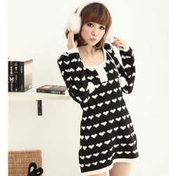 Amanda99 Attractive and Sweety Heart Patterns Double Ball Pendant Long Sleeves Dress For Women