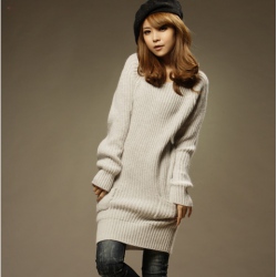 Amanda99 Concise Round Neckline Long Sleeves Cute Pocket Knitted Dress For Women