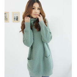 Amanda99 Special Collar Double-Pocket Long Sleeves Puff Knitted Dress For Women