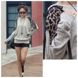 Amanda99 Corean New Arrival Fashion and Casual Style Mix-Matched Leopard Pattern Loose Bat-wing Sleeves T-shirt For Female