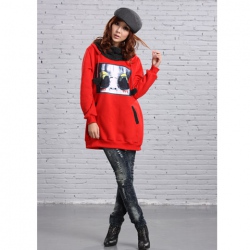 Amanda99 Warm Winter Glasses Girl Printing Heart Shape Ornaments Long Sleeve Hooded Sweater