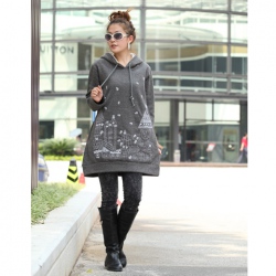 Amanda99 Warm Winter Loose and Comfortable High Buildings Printing Long Sleeve Hooded Sweater