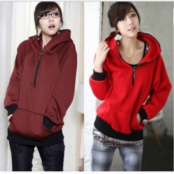 Amanda99 Warm-Keeping and Classic Lapel Half Zipper Special Pocket Long Sleeves Blouse For Women