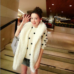 Amanda99 Sweety and Lovely Round Neckline Beige Long Sleeves Two Pieces Blended Cashmere Blouse For Women