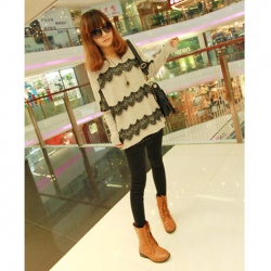 Amanda99 New Arrival Leisure Style Lace Embellish and Batwing Sleeves Blouse