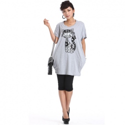 Amanda99 Loose and Comfortable Cat Printing Light Gray T-Shirt