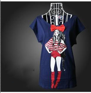 Amanda99 L Size Cartoon Girl Printing Short Sleeve T-Shirt