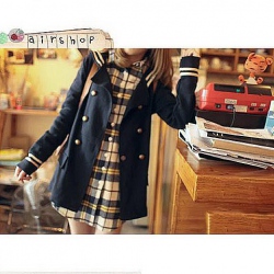 Amanda99 Vintage School Style Lapel Double-Breasted Long Black Sleeves Coat For Women