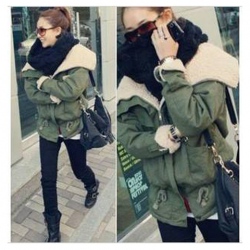 Amanda99 Top Quality Warm Winter Huge Collar Elastic Waist Cotton Padded Coat