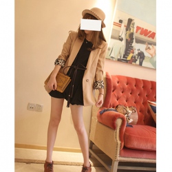 Amanda99 Fashion Style Turndown Collar Leopard Cuff Camel Suit (Middle Style)