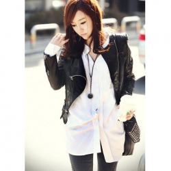 Amanda99 Cool and Fashion Style Black Sideling Zipper Embellish Pelisse
