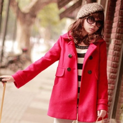 Amanda99 Charming Dismountable Double-Breasted Wool Ball Pendant Red Long Sleeves Fleeces Coat For Women