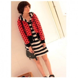 Amanda99 Lovely and Cute Zipper Dots Patterns Orange Long Sleeves Fleeces Coat For Women