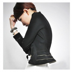 Amanda99 Slim and Elegant Lapel High Waisted Special Hem Black Long Sleeves Nylon Coat For Women