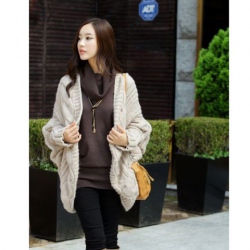 Amanda99 Slim and Fashionable Flax Patterns Bat-Wing Sleeves Lambswool Coat For Women