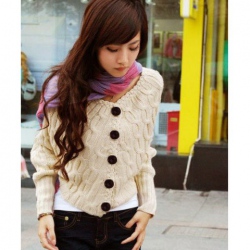 Amanda99 Unique Five Button V-Neck Flax Shape Long Bat-Wing Sleeves Coat For Women