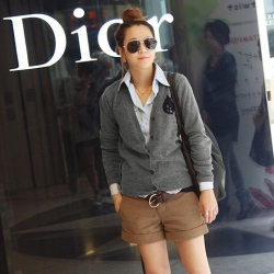 Amanda99 Hot Sales Korea Style Deep V-Neck Black Cat Pattern Grey Long Sleeves Lambswool Coat For Women