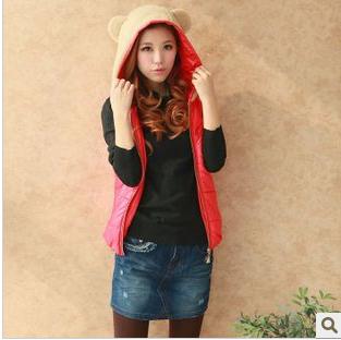 Amanda99 Super Cute Animal Shape Hair Bowknot Pocket Cotton Hood Coat For Women