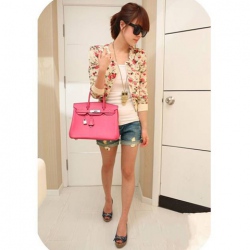 Amanda99 Hot Sale Sakura Pattern Printed and Translucence Design Short Coat For Female
