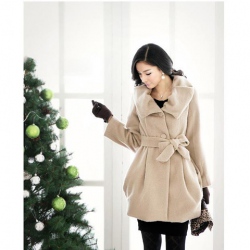 Amanda99 Fashion M Size Apricot Cotton Long Sleeves Coat with Belt--Women's Coats