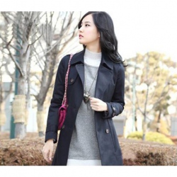 Amanda99 Fashionable Black South Korea Tencel Long Coat