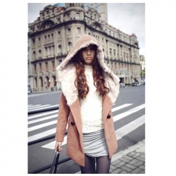 Amanda99 New In Corean Fashion and Casual Style Fur Collar Decorated sLoose Hooded Coat For Female