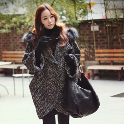 Amanda99 Elegant and Concise High Collar Cross Hem Dark Grey Long Sleeves Twill Hood Coat For Women