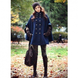 Amanda99 Corean Fashion and Casual Style Double-breasted Design Cloak Feel Coat