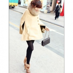 Amanda99 Graceful and Warming Shearling Single-Breasted Special Camel Sleeves Design Cloak For Women