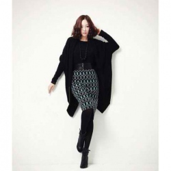 Amanda99 New Arrival Slim Feel Bat-wing Sleeve Meduim Pattern Coat