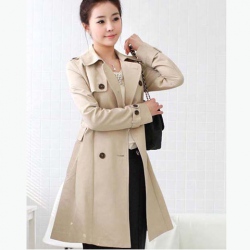 Amanda99 Elegant Lapel Button Embellished Apricot Long Sleeves Coat For Women