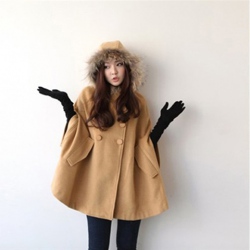 Amanda99 Warmly British Style Double-Breasted Camel Quarter Sleeves Worsted Coat For Women