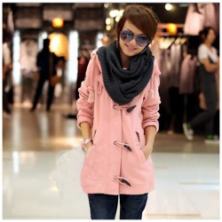 Amanda99 Slim Lady Style Back Letter Patterns Diagonal Pockets Special Button Long Sleeves CVC Coat For Women