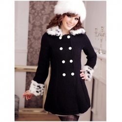 Amanda99 British Style Stereo Grid Design Lape Shearling Dismountable Double-Breasted Long Sleeves Coat For Women
