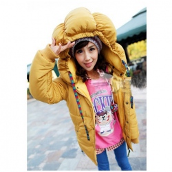 Amanda99 Cute Zipper Yellow Long Sleeves Flower Shape Puff Hood Coat For Women