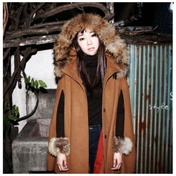 Amanda99 Fashionable and Concise Shearling Double Buckle Diagonal Pockets Yellow Sleeveless Fleeces Cloak For Women