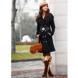 Amanda99 Fashion and Comfortable Syle Lapel and Double-breasted Decorated Long Pattern Coat For Female(Without Belt)
