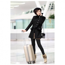 Amanda99 New Arrival Corean Fashion and Unique Style Fur Decorated Standing Collar Slim Overcoat For Female