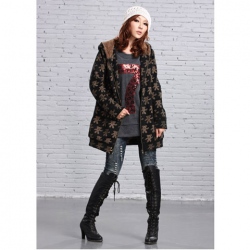 Amanda99 Leisure and Cute Bear Patterns Zipper Long Sleeves Cotton Hood Coat For Women