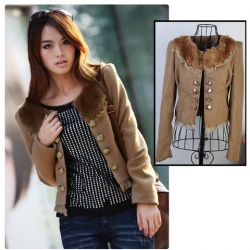 Amanda99 Corean New Style Fur Neck Decorated Laciness Short Pattern Wool Coat For Woman/Girl