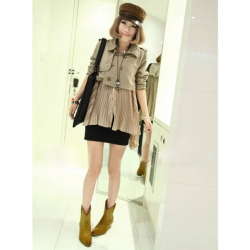 Amanda99 New Arrival Apricot Ruffles Design and Long Sleeve Dust Coat For Female