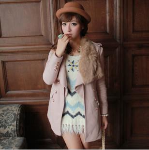 Amanda99 Luxurious Double Row Button Designed L Size White Coat--Women's Coats