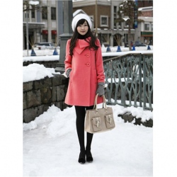 Amanda99 Fashion Red Cotton L Size Long Sleeves Coat--Women's Coats