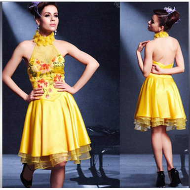 Amanda99 Ball Gown High Neck Short / Mini Capped Satin Cocktail Dress / Prom Dress