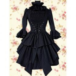 Amanda99 Black Long Sleeves Cotton Lolita Dress