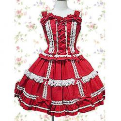 Amanda99 Red Sleeveless Front Lace Tie Lolita Top And Lace Skirt