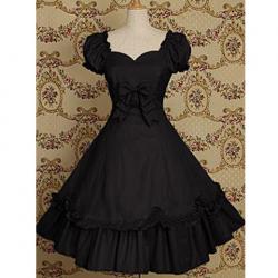 Amanda99 Black Short Sleevels Bow Cotton Lolita Dress