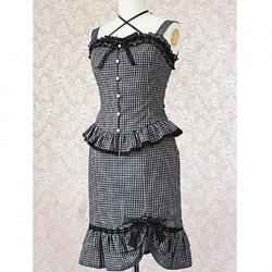 Amanda99 Checkered Sleeveless Lolita Blouse And Ruffled Dress