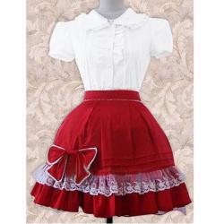 Amanda99 White Short Sleeves Lolita Blouse And Red Lolita Skirt